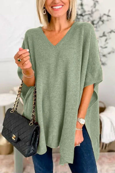 Jessica - Effen poncho-trui met V-hals, losse pasvorm en stijlvolle snit