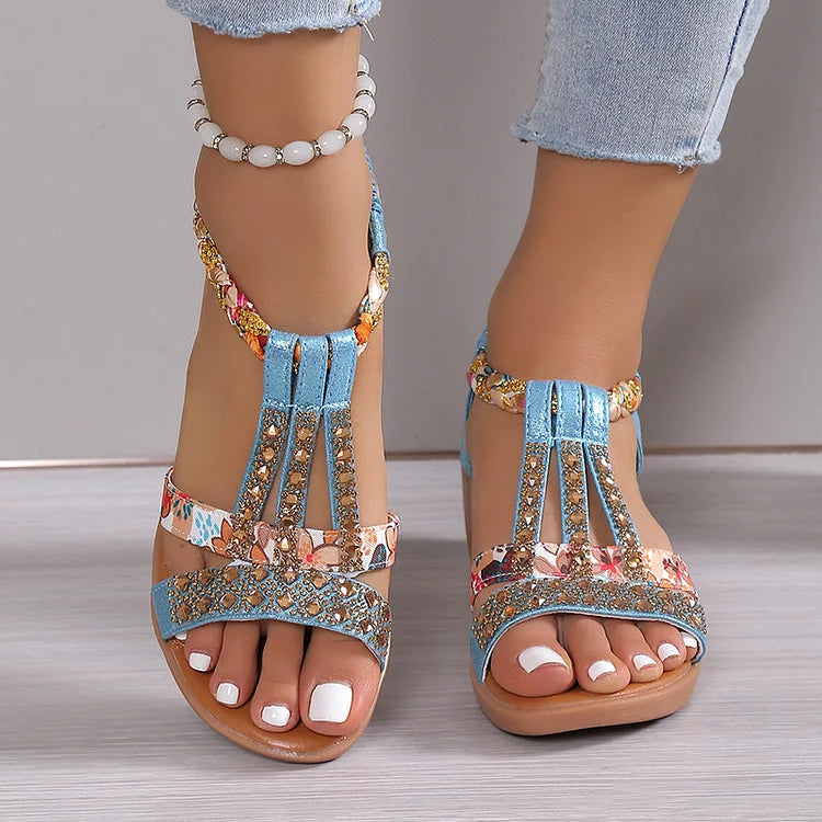 Sophia - Nieuw damessandalen voor de zomer met open teen en strass-steentjes