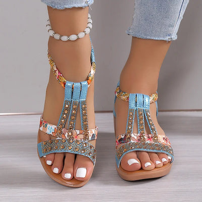 Sophia - Nieuw damessandalen voor de zomer met open teen en strass-steentjes