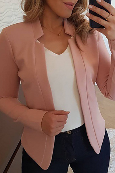 Stijlvolle Effen Kleur Patchwork Cardigan met Kraag voor Elke Gelegenheid