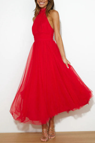 Halter maxi-jurk met geplooide details voor een stijlvolle uitstraling