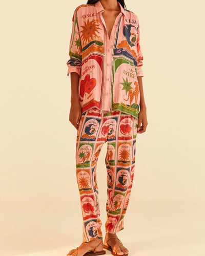 Relaxte Tweedelige Set met Natuurprint
