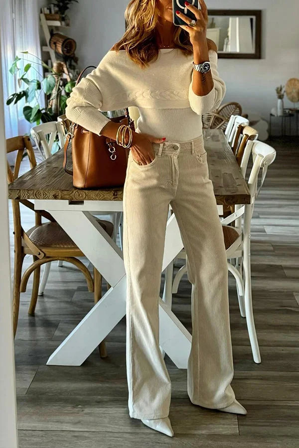 Off-Shoulder Slimfit Trui met Stijlvolle Boothals