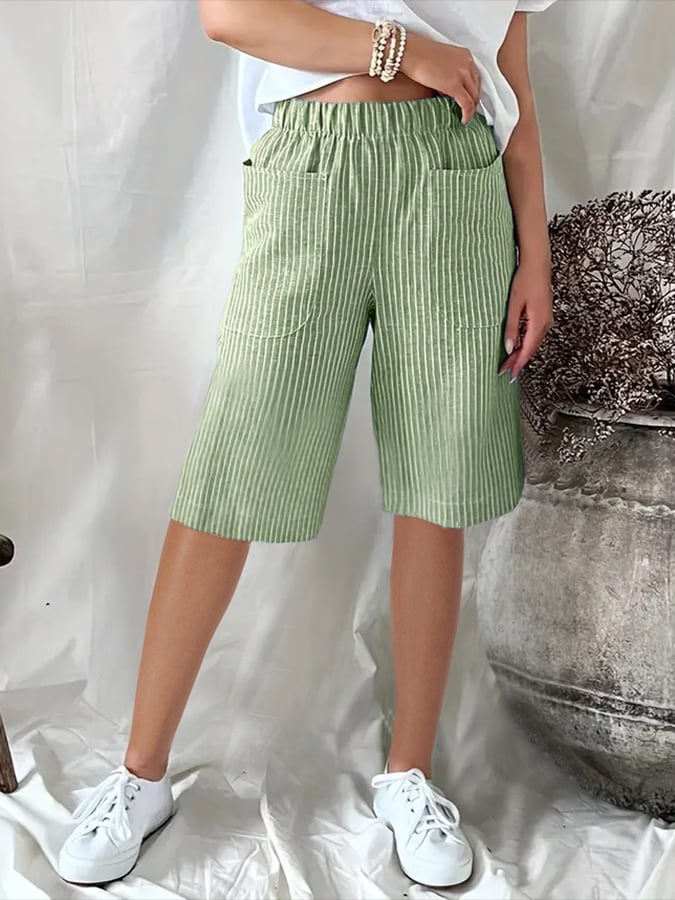 Paula - Losse, casual shorts met retro jacquardstrepen