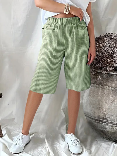 Paula - Losse, casual shorts met retro jacquardstrepen