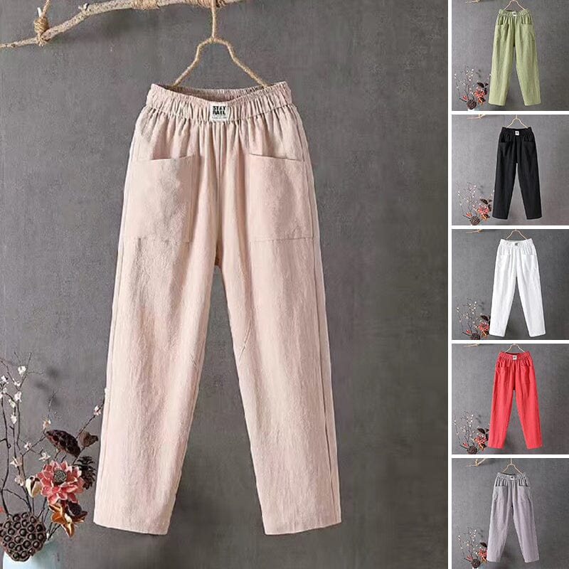 StayRael Katoenen en linnen broek met elastische tailleband