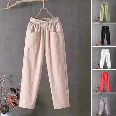 StayRael Katoenen en linnen broek met elastische tailleband