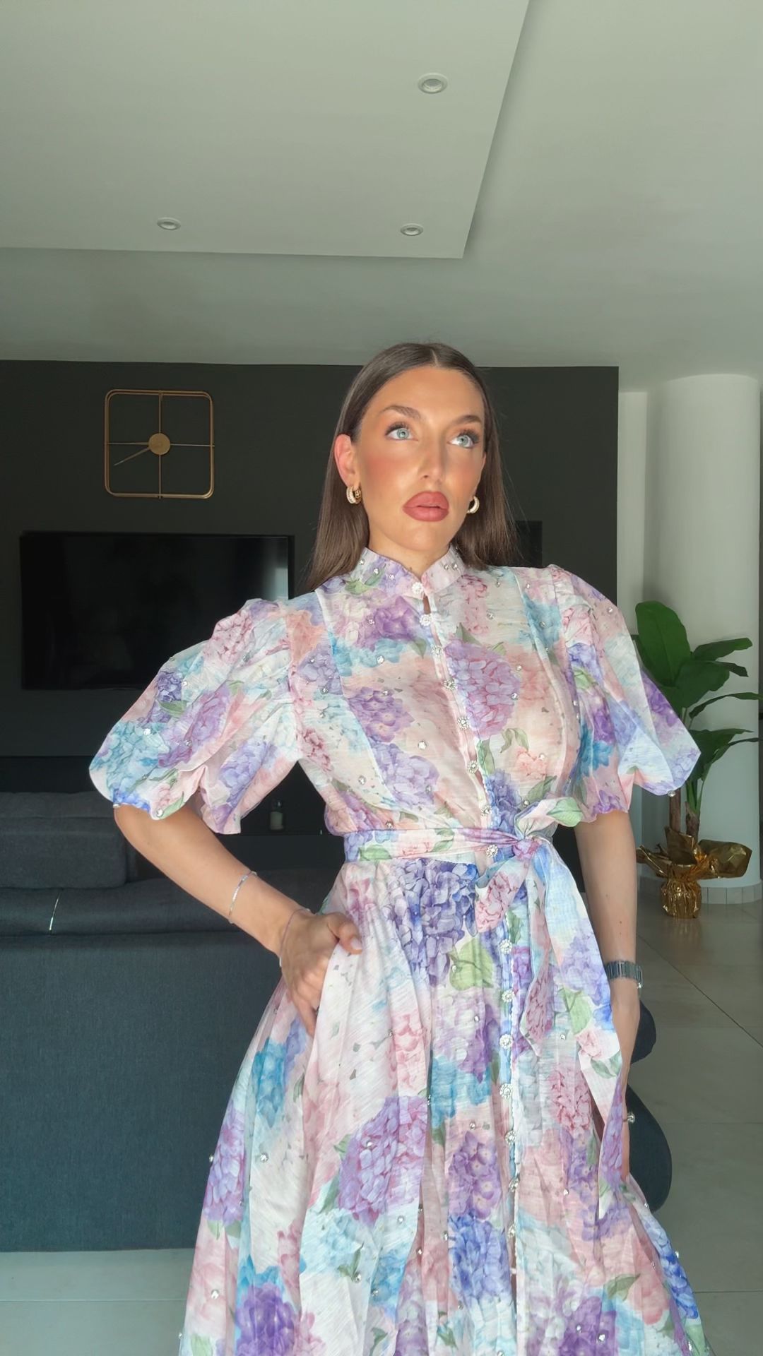 Boho maxi jurk met knopen ceintuur en wijde korte mouwen
