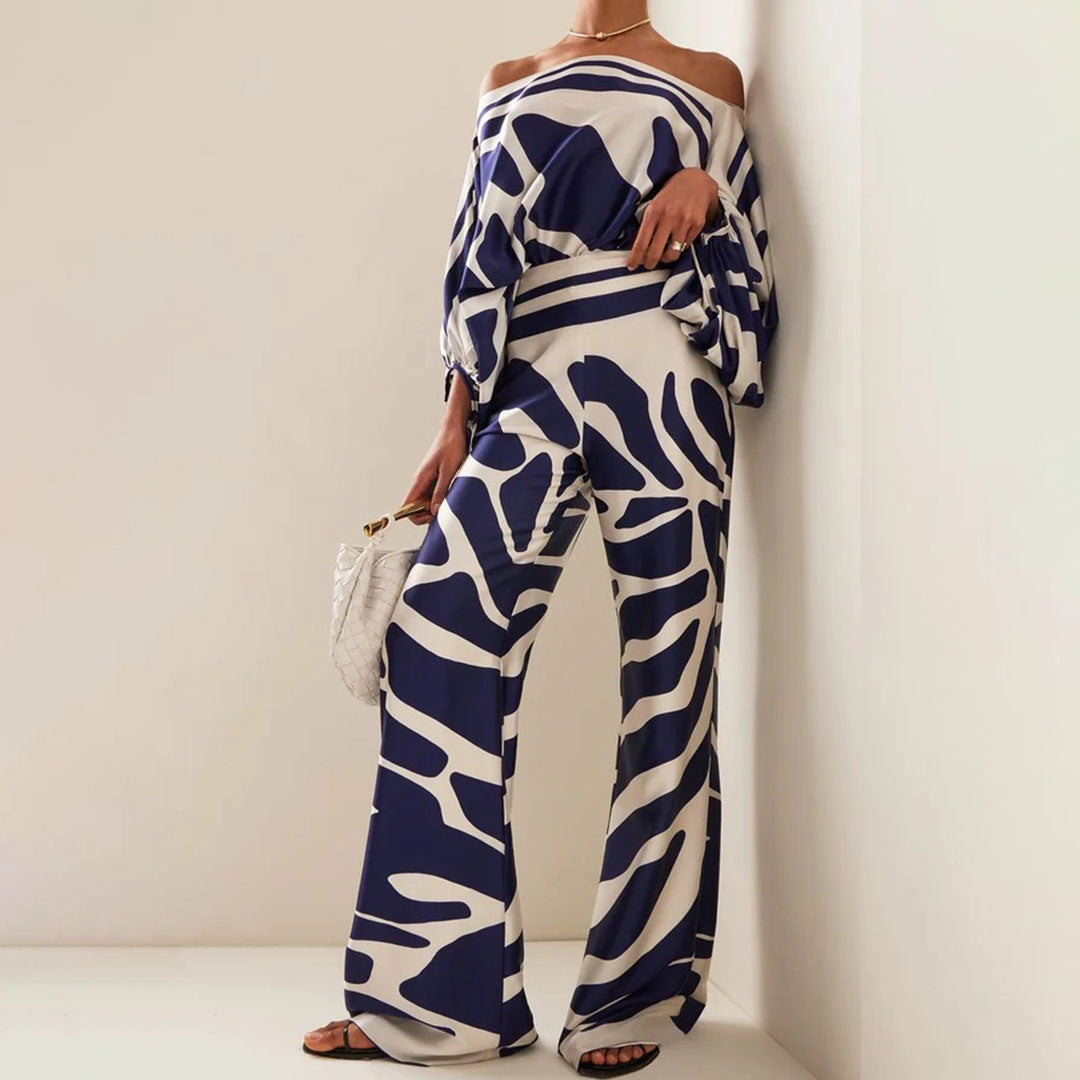 Stijlvolle set met vleermuismouw shirt en wijde broek