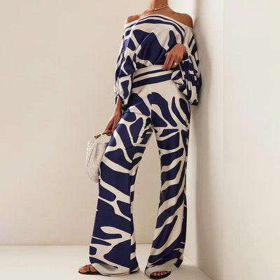 Stijlvolle set met vleermuismouw shirt en wijde broek