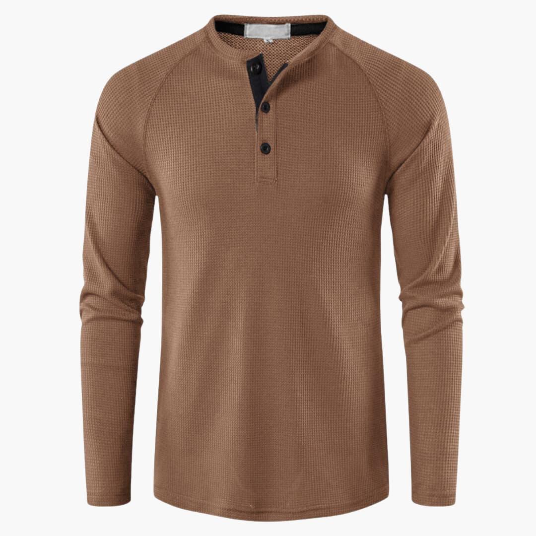 Heren T-shirt met halve knoopsluiting en lange mouwen voor een stijlvolle casual kijk