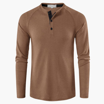 Heren T-shirt met halve knoopsluiting en lange mouwen voor een stijlvolle casual kijk