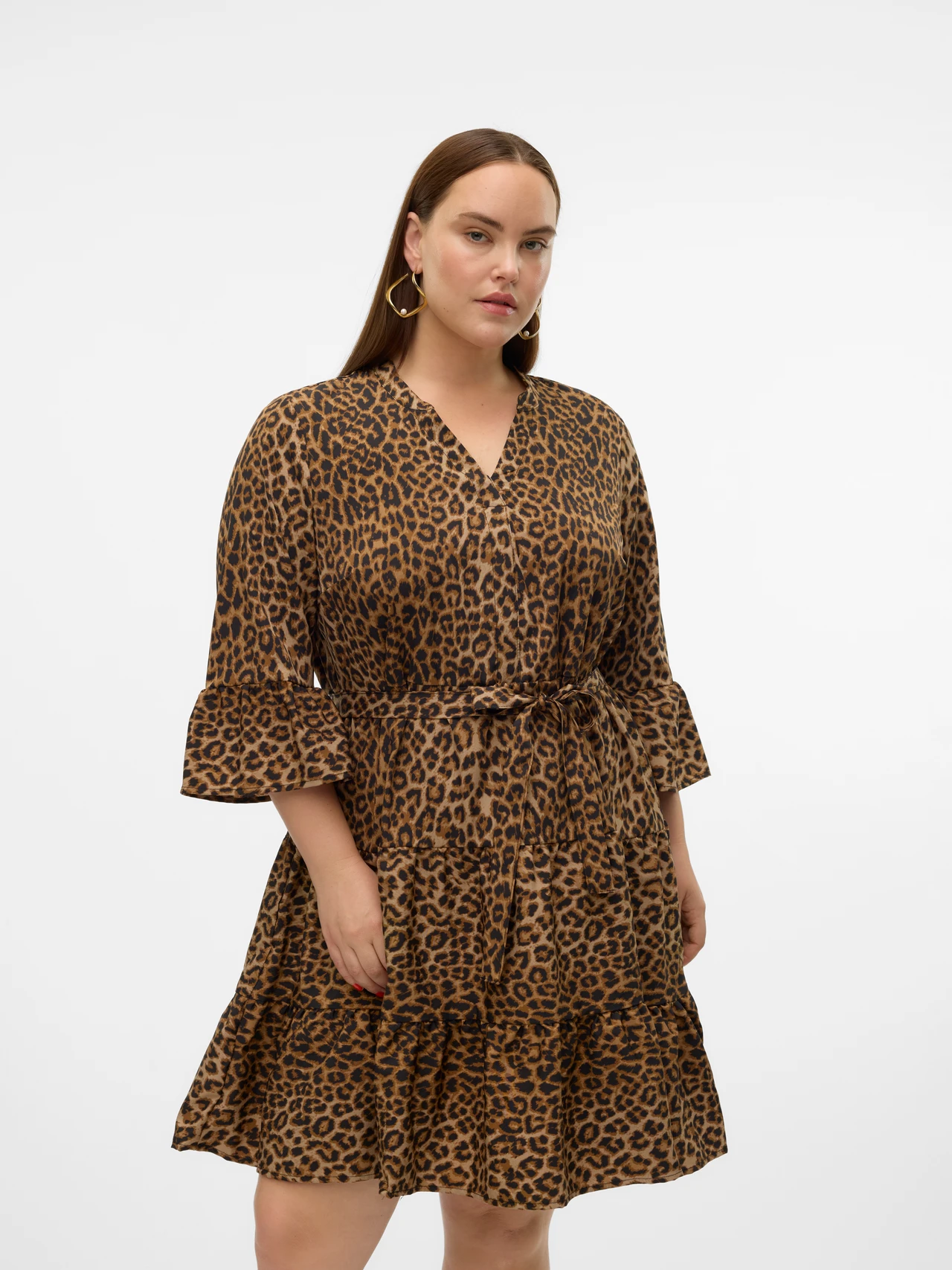 Casual korte jurk met geometrisch patroon en V-hals