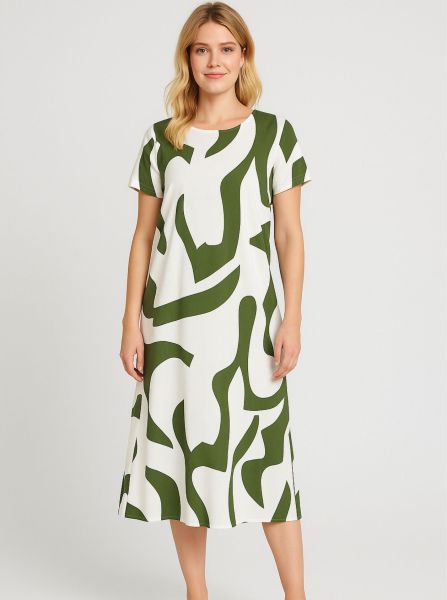 Stijlvolle midi jurk met korte mouwen en abstract patroon