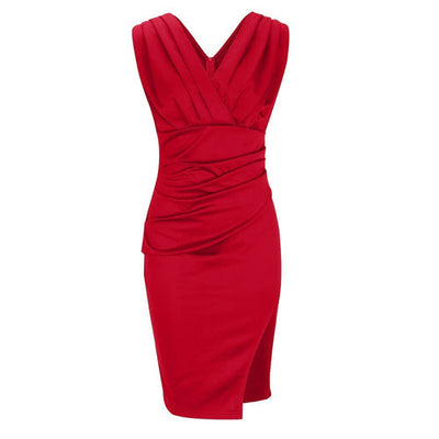 Elegante midi-jurk met getailleerde pasvorm en V-hals voor een verfijnde uitstraling