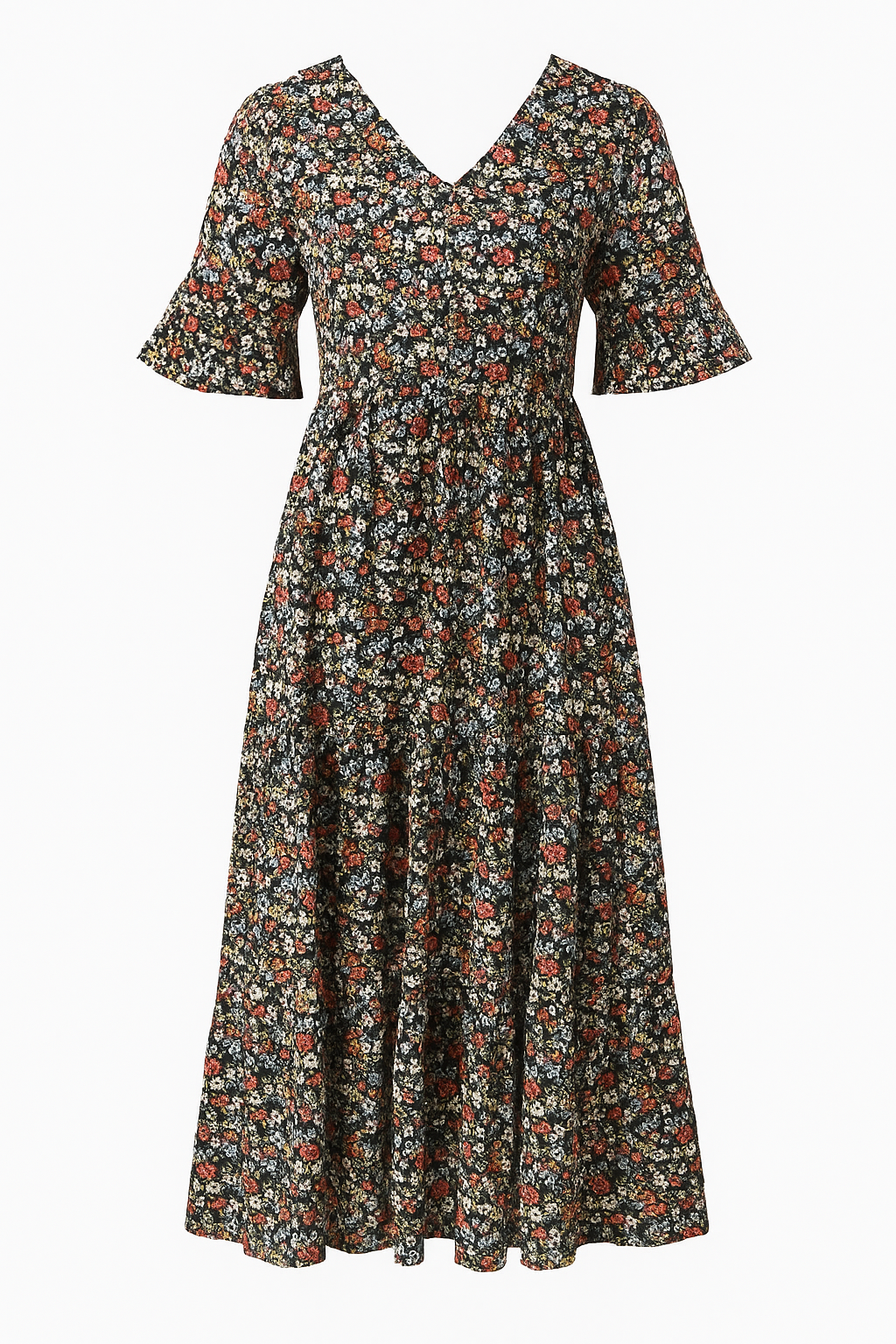 Midi jurk met bloemenprint en losvallend ontwerp
