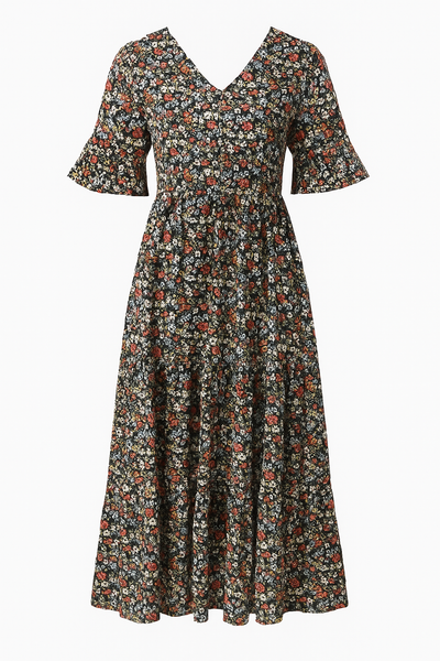 Midi jurk met bloemenprint en losvallend ontwerp