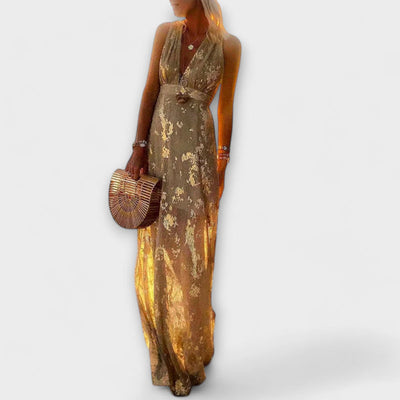 Vloeiende elegante maxi jurk met v hals
