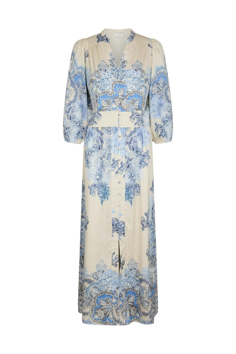 Elegante maxi jurk met knopen en driekwart mouwen