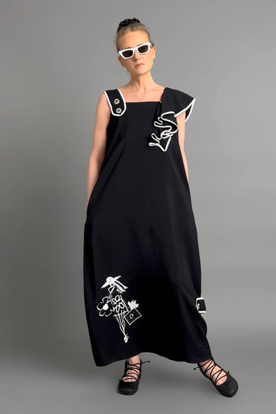 Maxi jurk met elegante uitstraling in losse avant-garde stijl