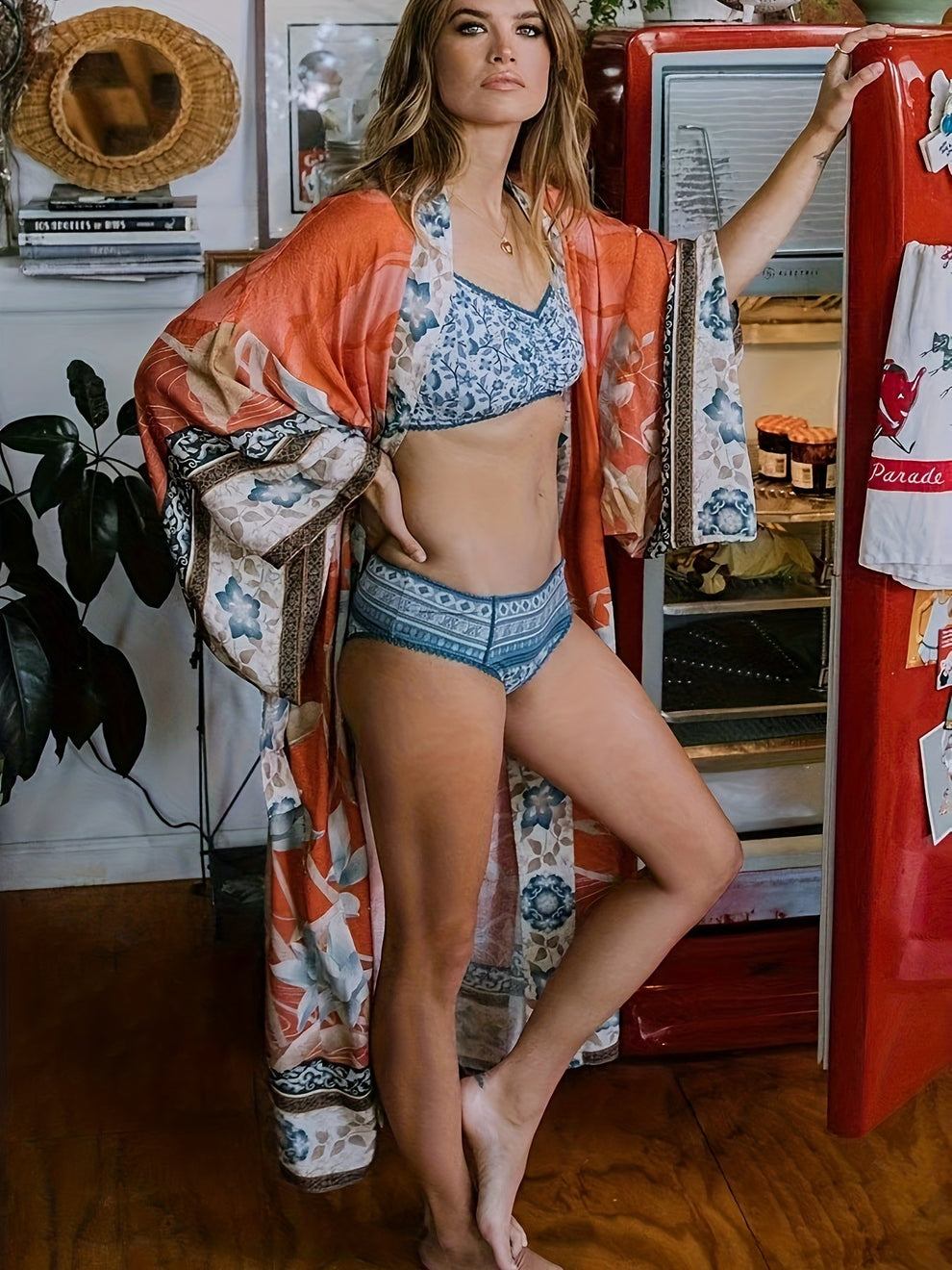 Lange dames kimono met bloemenprint voor een stijlvolle look