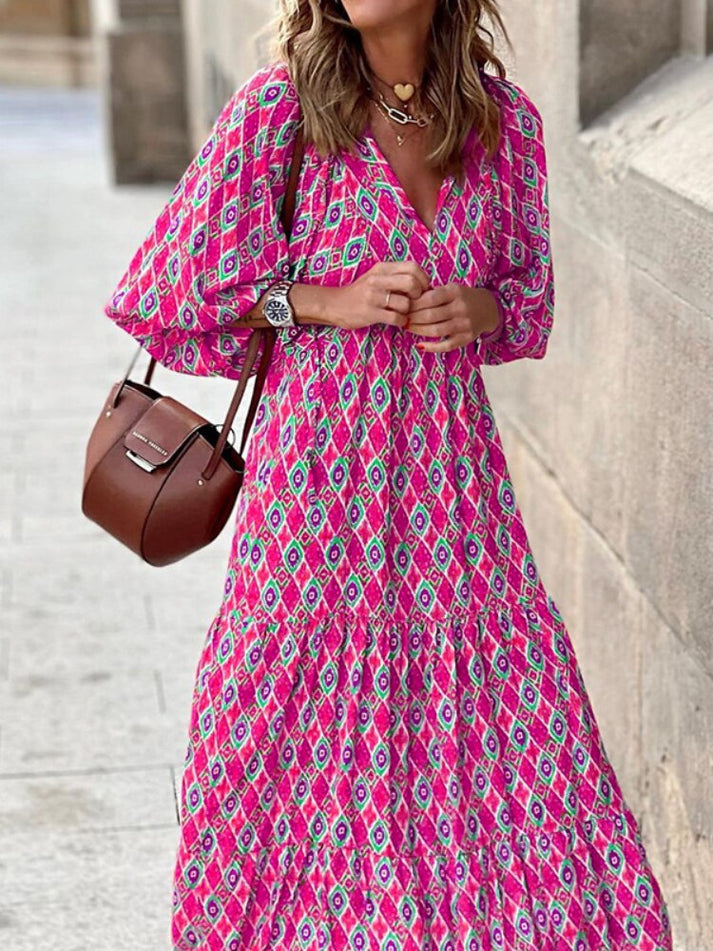 Elegante zomer maxi jurk met korte pofmouwen