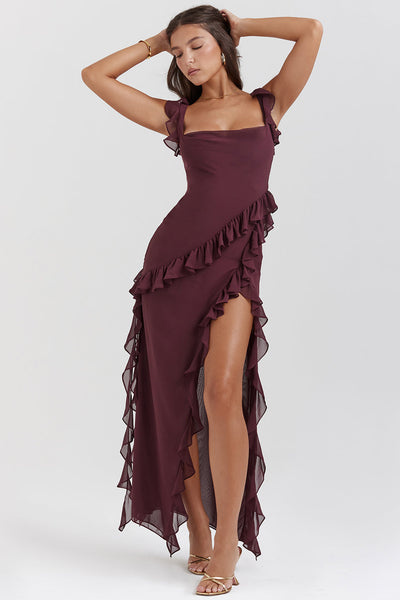 Elegante maxi jurk met geplooide details op de schouderbanden