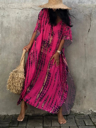 Bohemian maxi kaftanjurk met artistiek patroon en losvallend model