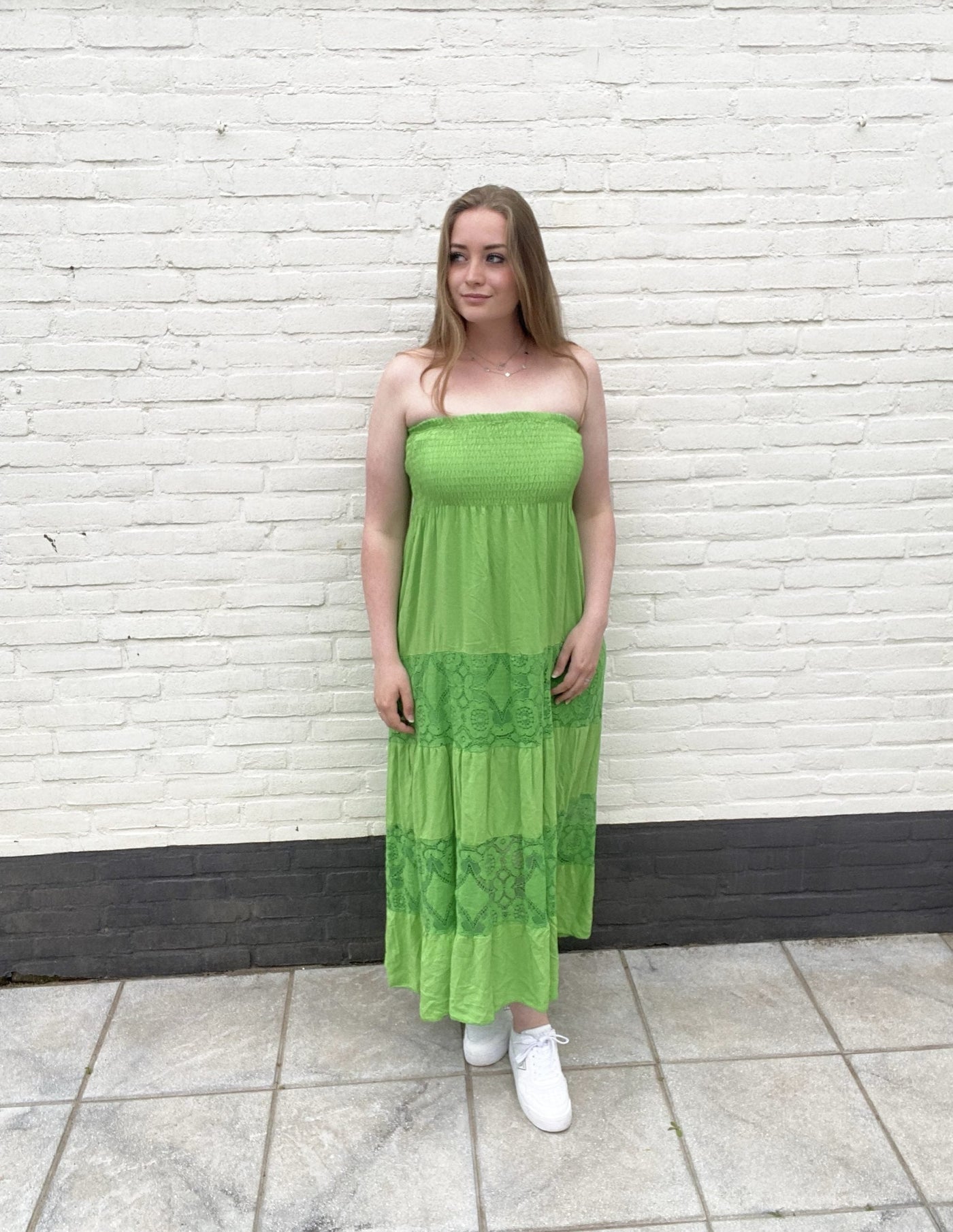 Lange casual jurk zonder bandjes met bohemian stijl