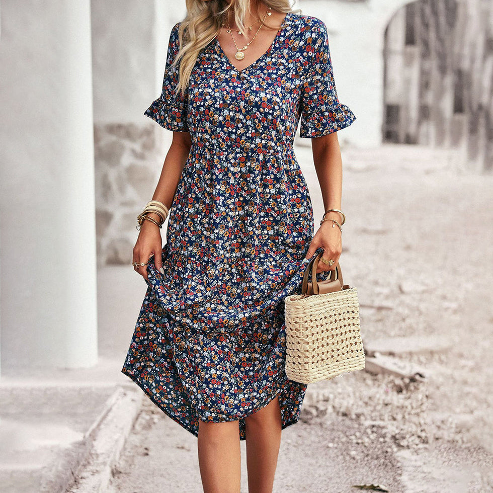 Zomer midi jurk met bloemenprint
