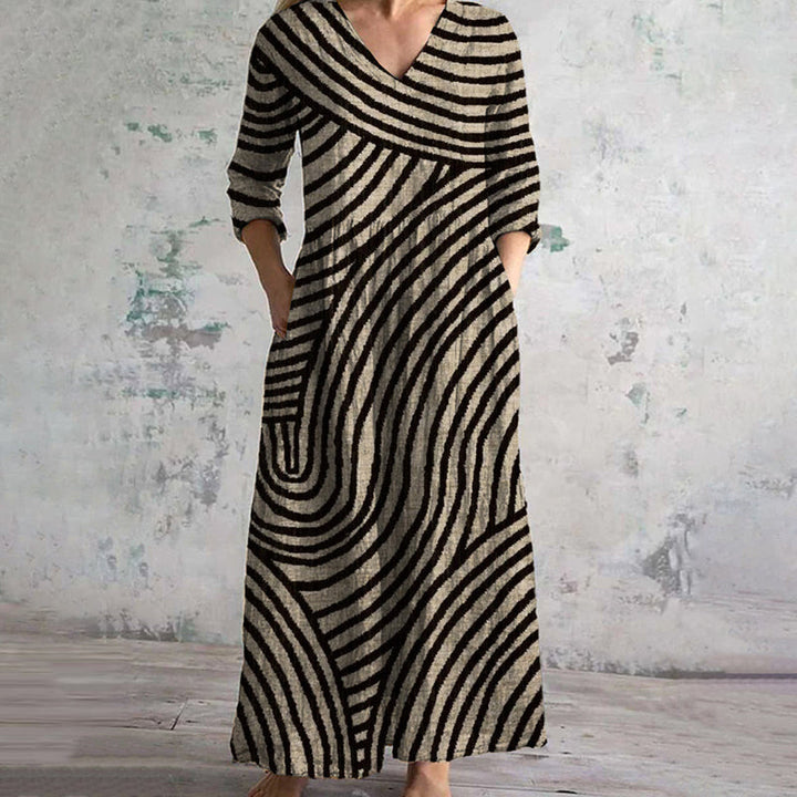 Gestreepte vintage maxi-jurk met klassieke uitstraling