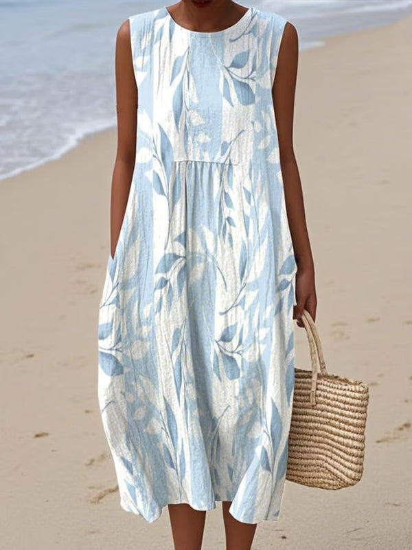 Mouwloze midi jurk met bloemenpatroon voor zomerse dagen
