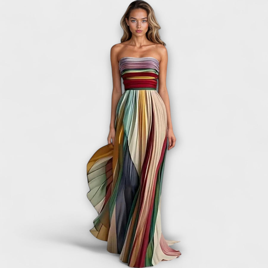 Elegante geplisseerde maxi jurk zonder bandjes in feestelijke stijl