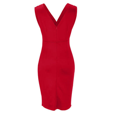 Elegante midi-jurk met getailleerde pasvorm en V-hals voor een verfijnde uitstraling
