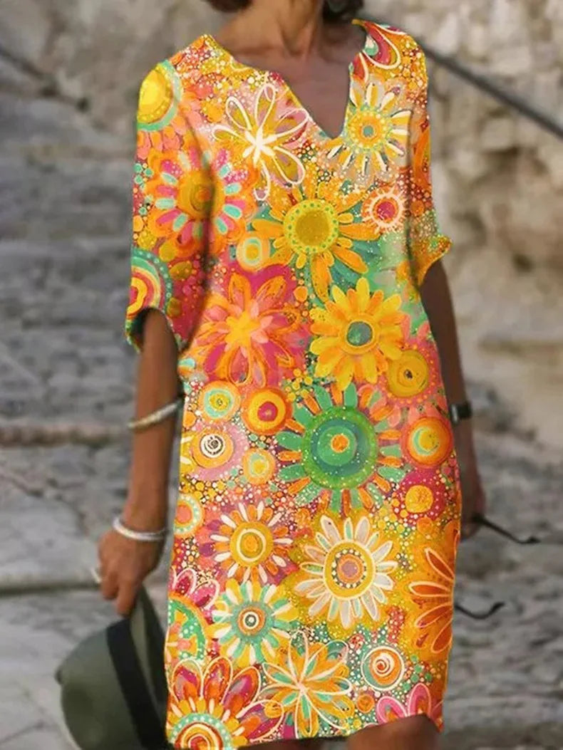 Zomerse korte jurk met bloemenprint en korte mouwen