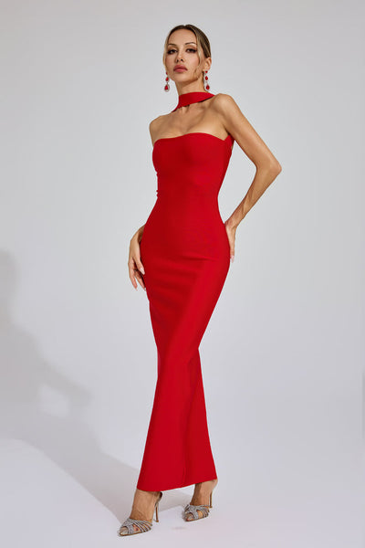 Elegante maxi jurk met halterstijl en open rug