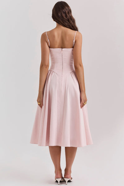 Midi jurk met corsetlook en fijne bandjes