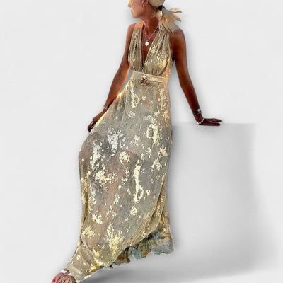 Vloeiende elegante maxi jurk met v hals