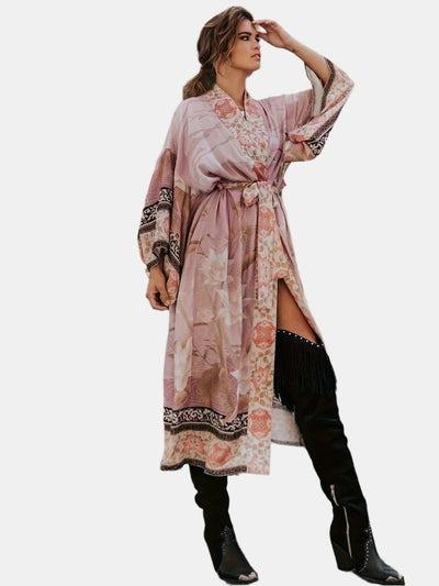 Lange dames kimono met bloemenprint voor een stijlvolle look