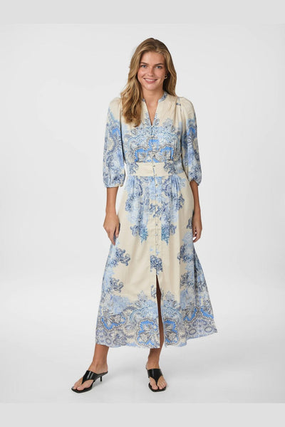 Elegante maxi jurk met knopen en driekwart mouwen