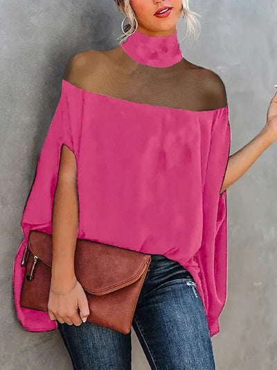 Gwyneth - Transparante blouses met hoge hals en shirts met vleermuismouwen