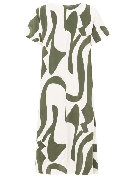 Stijlvolle midi jurk met korte mouwen en abstract patroon