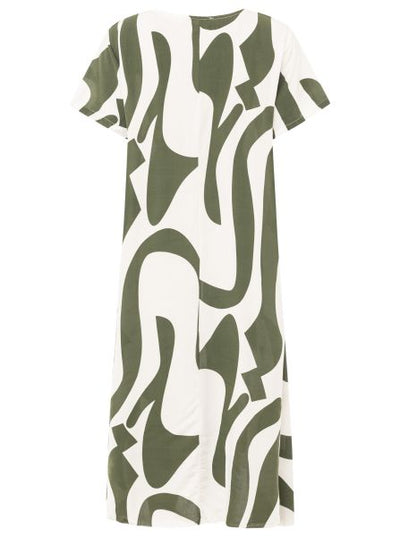 Stijlvolle midi jurk met korte mouwen en abstract patroon