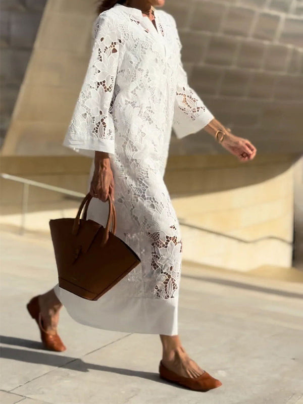 Elegante maxi jurk met wijde mouwen en v-hals