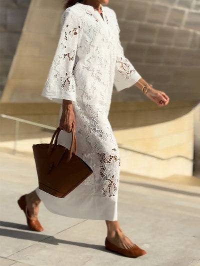 Elegante maxi jurk met wijde mouwen en v-hals