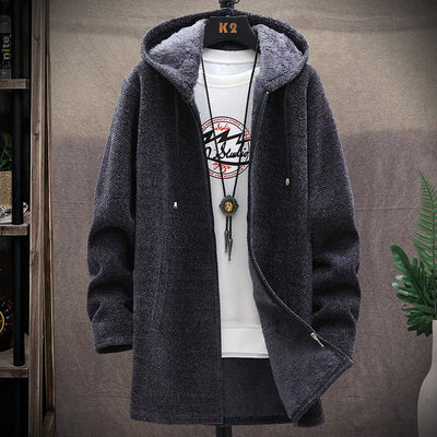 Casual Herenjas met Capuchon – Slim Fit Lange Warme Sweater Jas