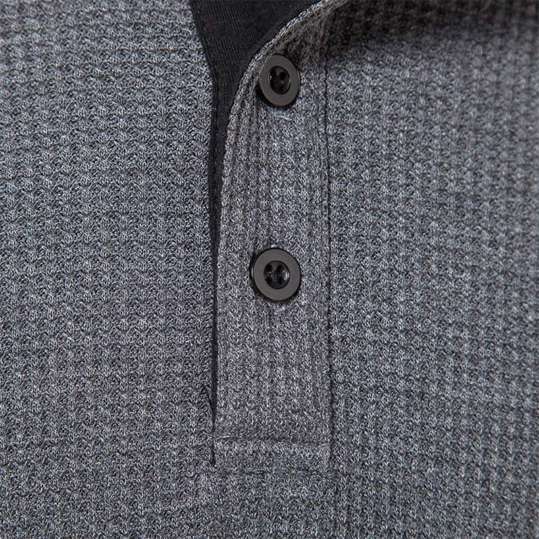 Heren T-shirt met halve knoopsluiting en lange mouwen voor een stijlvolle casual kijk