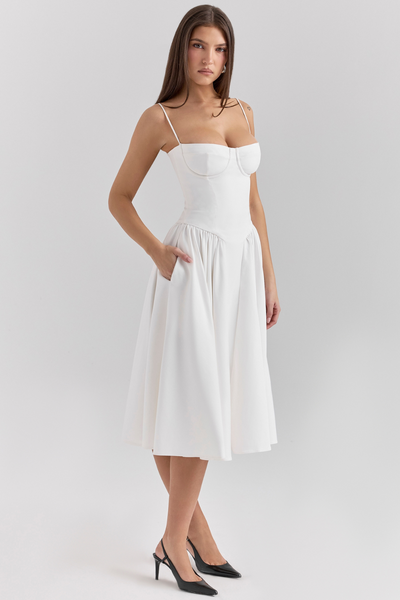 Midi jurk met corsetlook en fijne bandjes