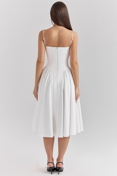 Midi jurk met corsetlook en fijne bandjes