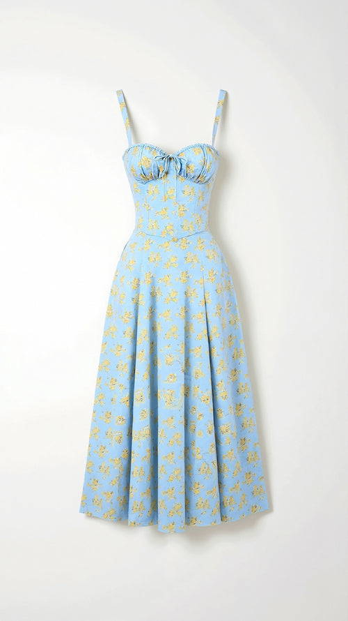Elegante midi jurk zonder mouwen met bloemenmotief